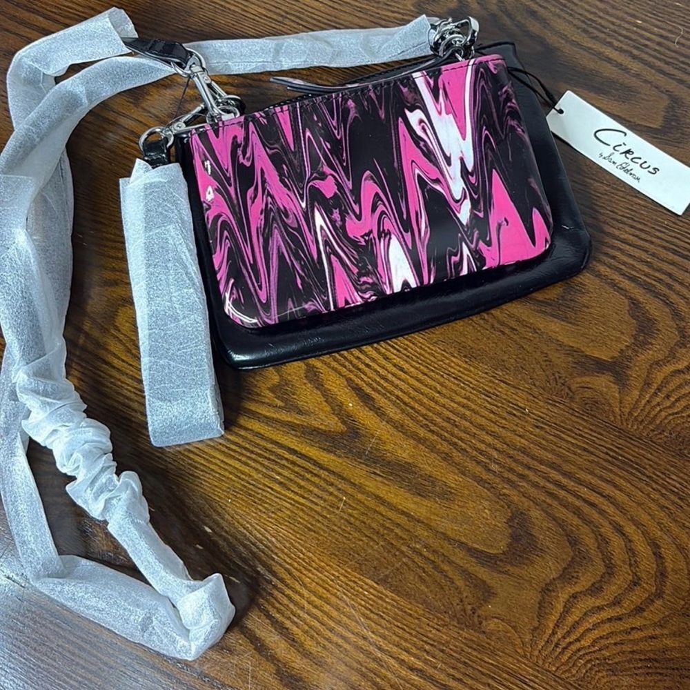Sam Edelman Pink Black White Marble-Print Crossbody Bag